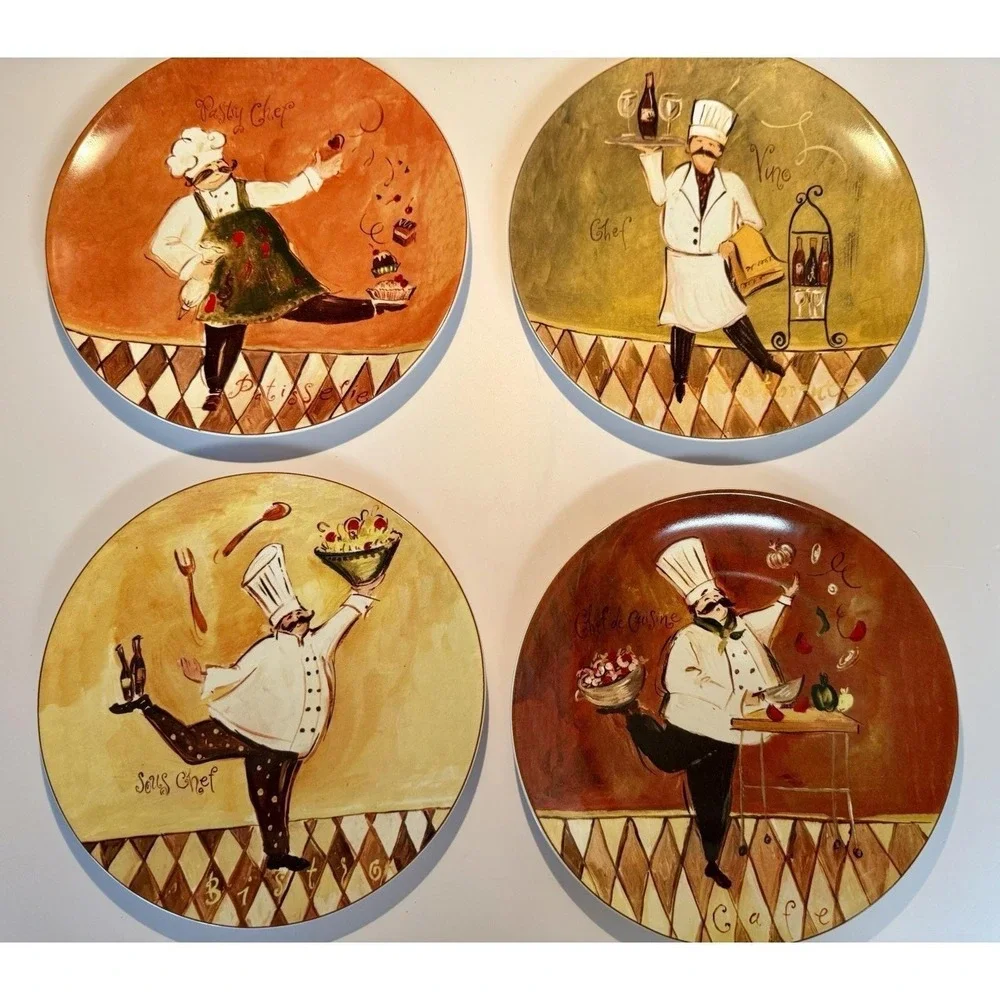 Set of 4 Oneida Jennifer Sosik Chef Capades Stoneware salad dessert plates 8.25